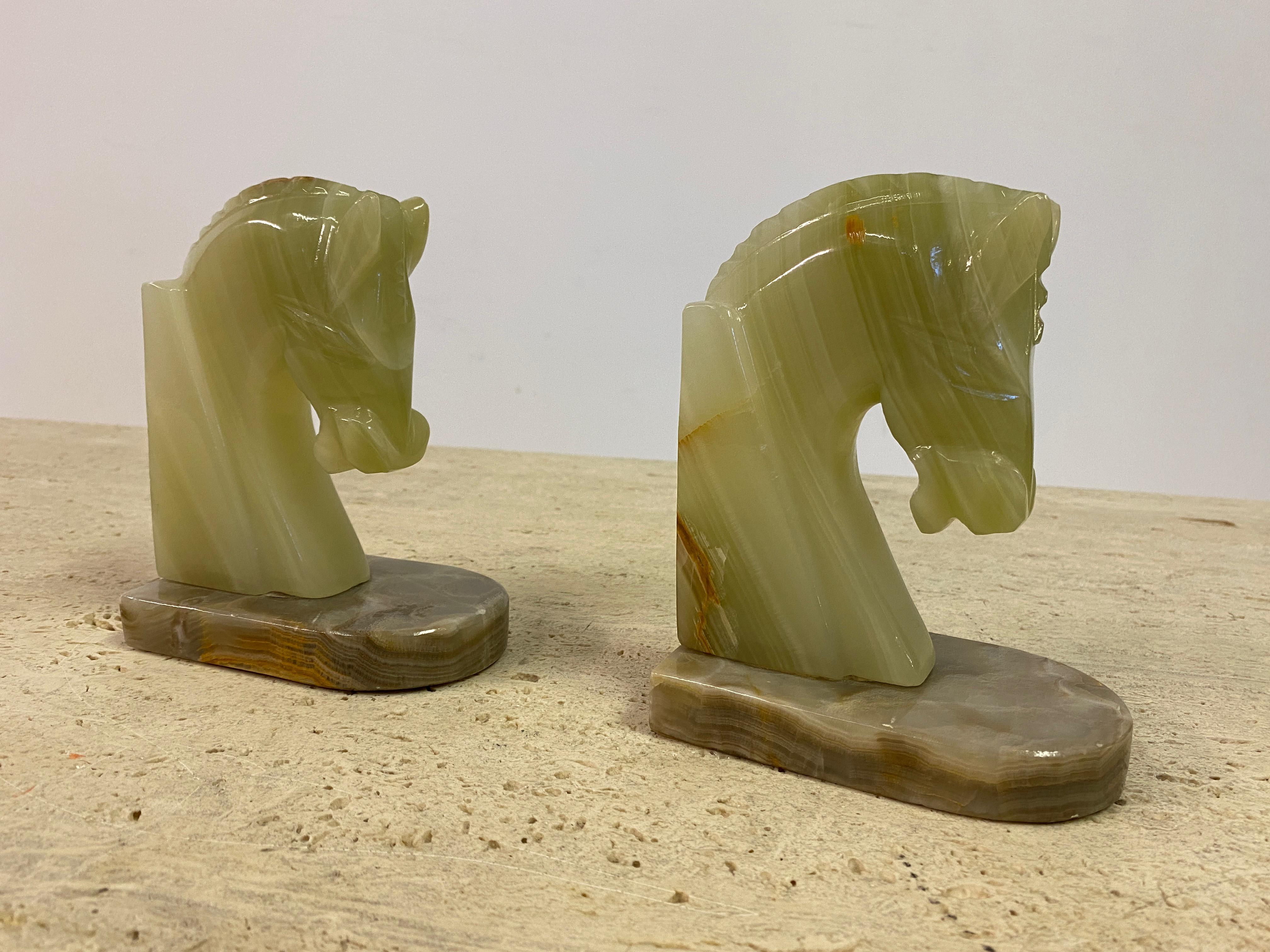 Pair of Onyx Horse Head Bookends In Good Condition In London, London