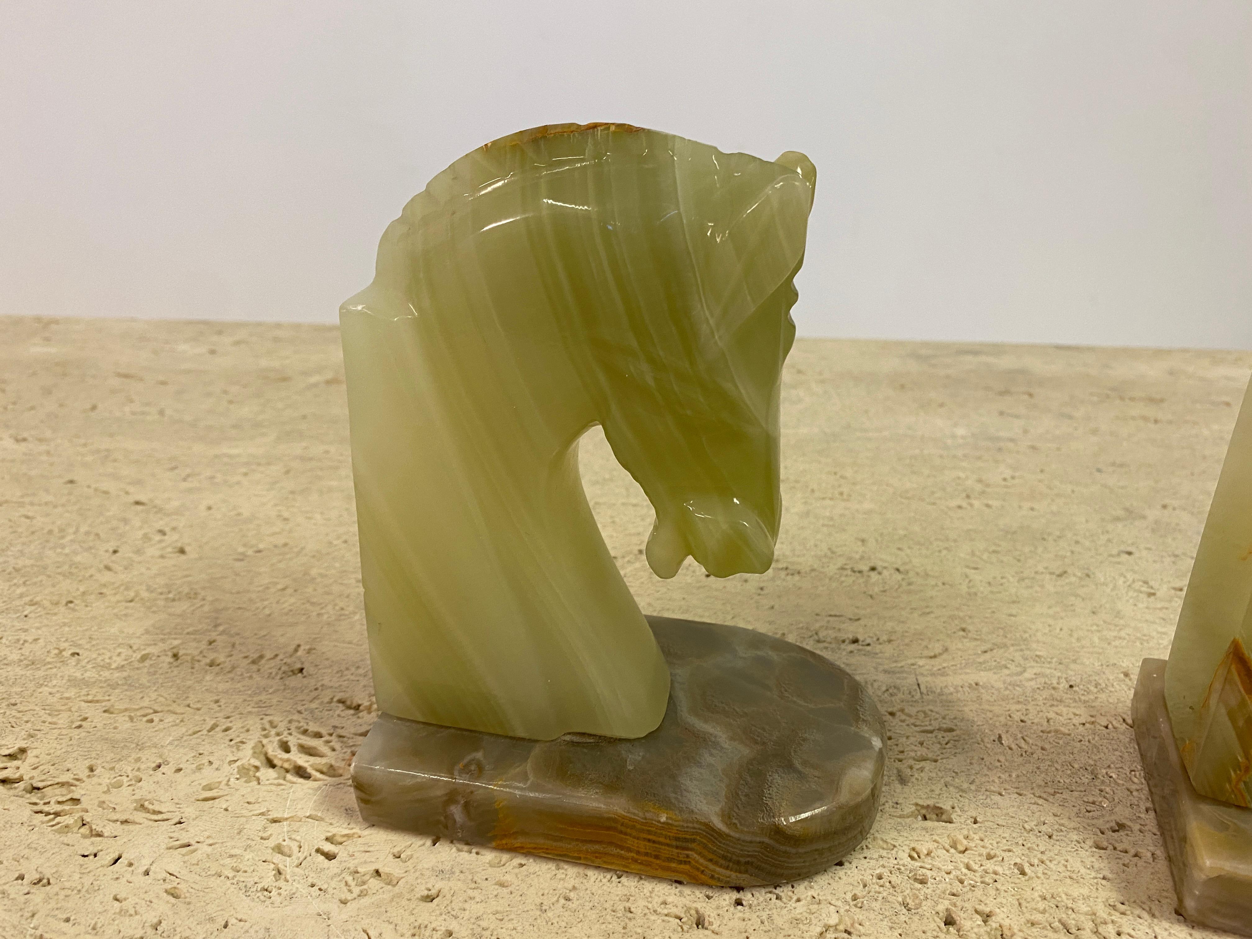 20th Century Pair of Onyx Horse Head Bookends