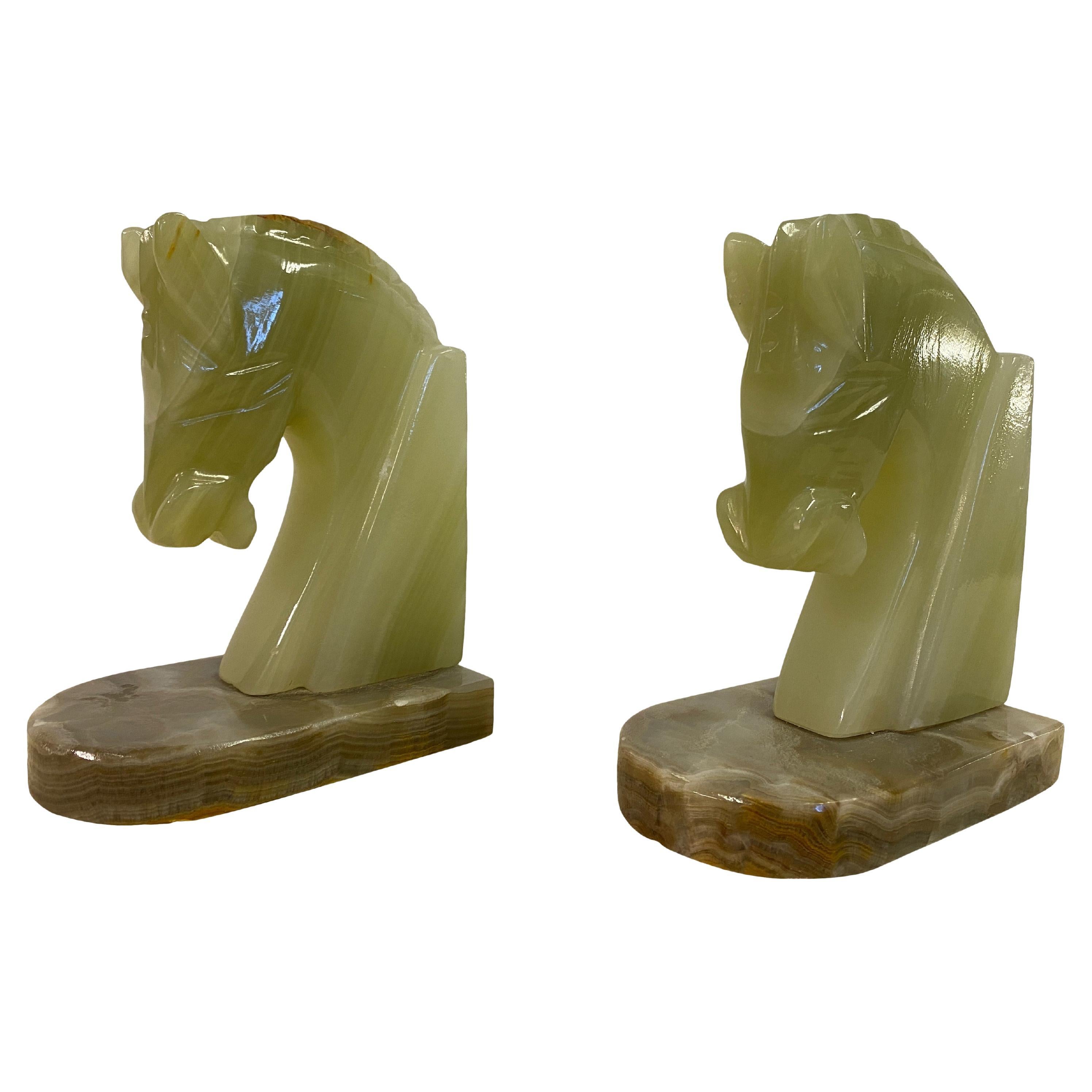 Pair of Onyx Horse Head Bookends