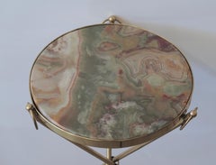 Pair of Onyx Marble and Brass Drink Side or Occasional Tables