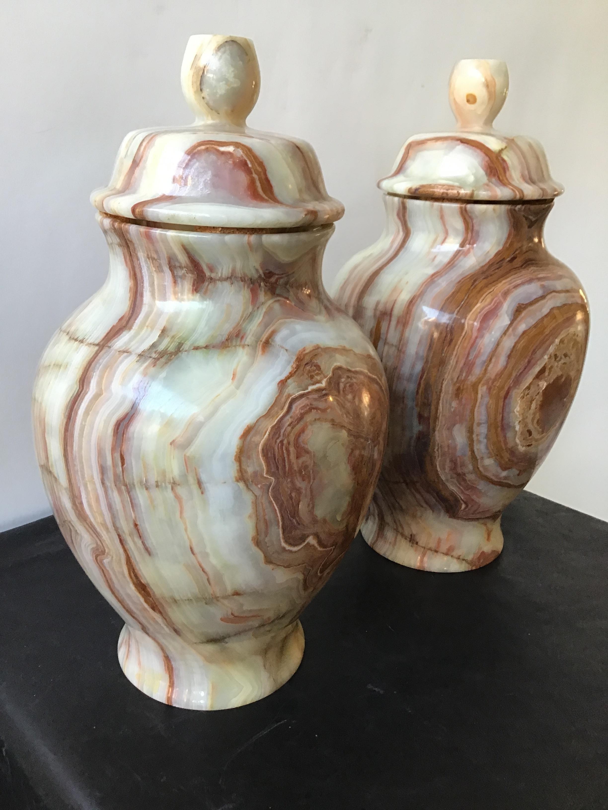 Late 20th Century Pair of Onyx Urns