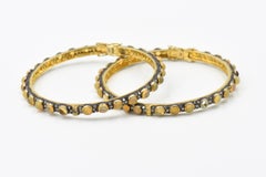 Pair of Opal Diamond Vermeil Sterling Silver Bangle Bracelets