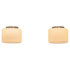 Pareja de lámparas de techo de cristal opalino de Paavo Tynell para Taito, Finlandia Años 30