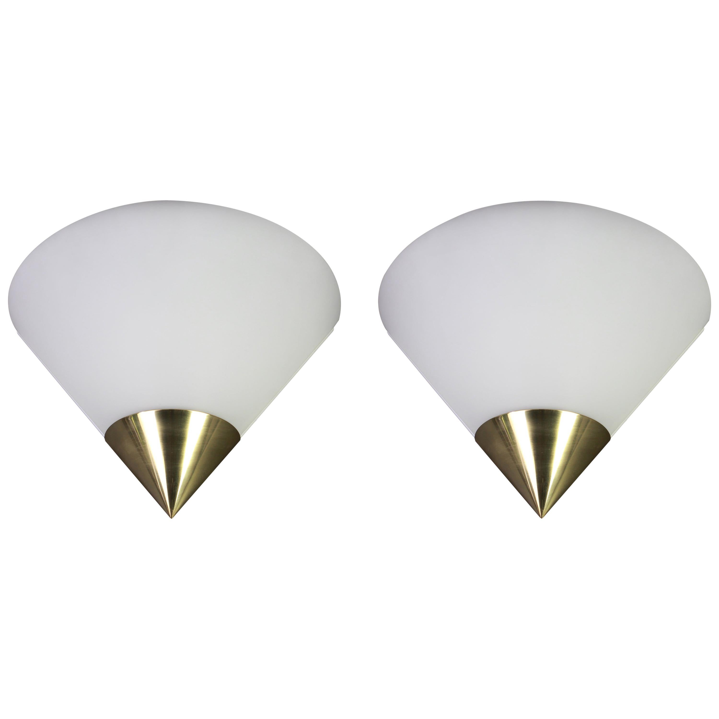 Pair of Opal Glass Sconces Designed by Limburg, Germany