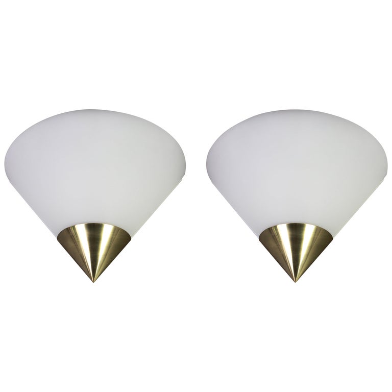 Pair of Opal Glass Sconces Designed by Limburg, Germany For Sale