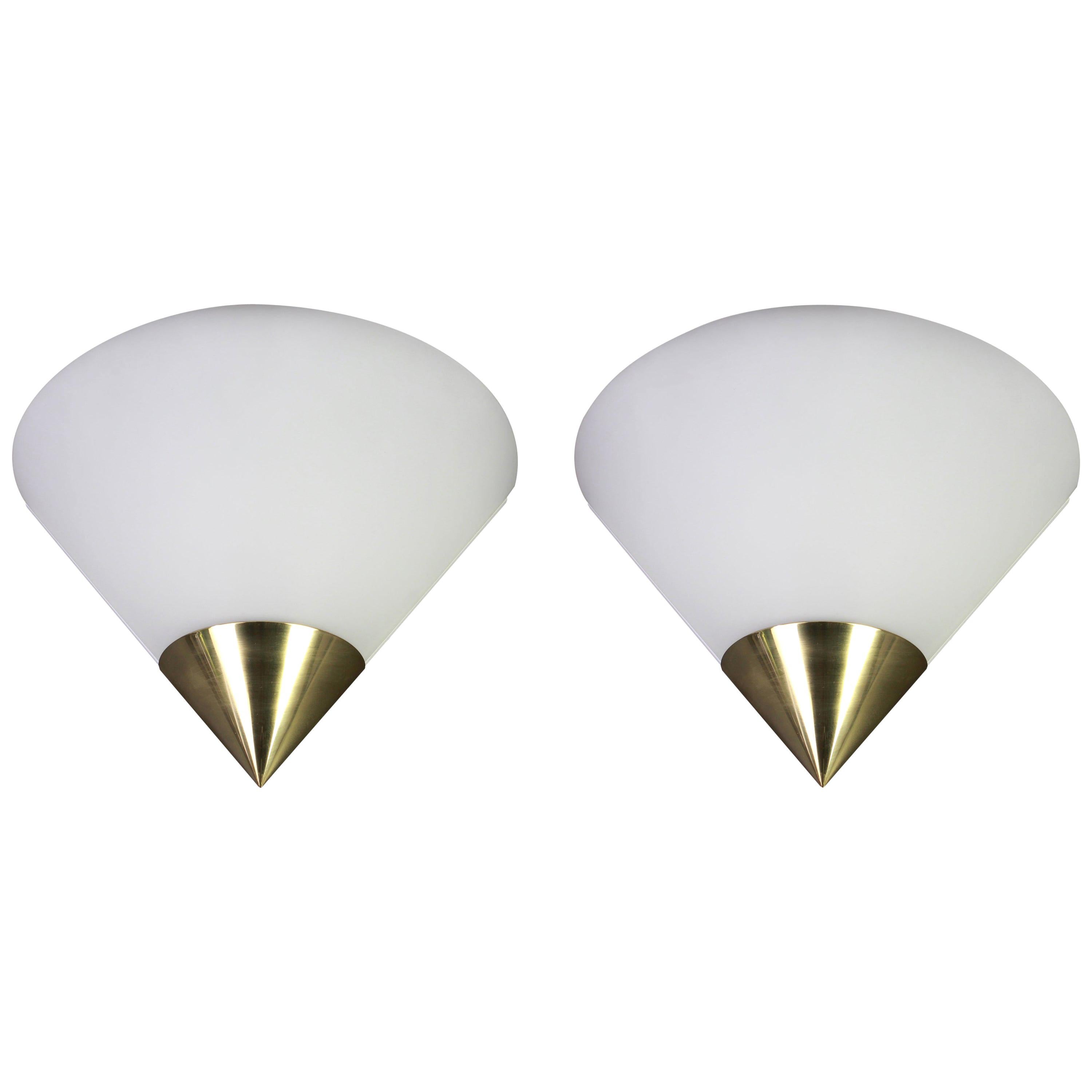 Pair of Opal Glass Sconces Designed by Limburg, Germany
