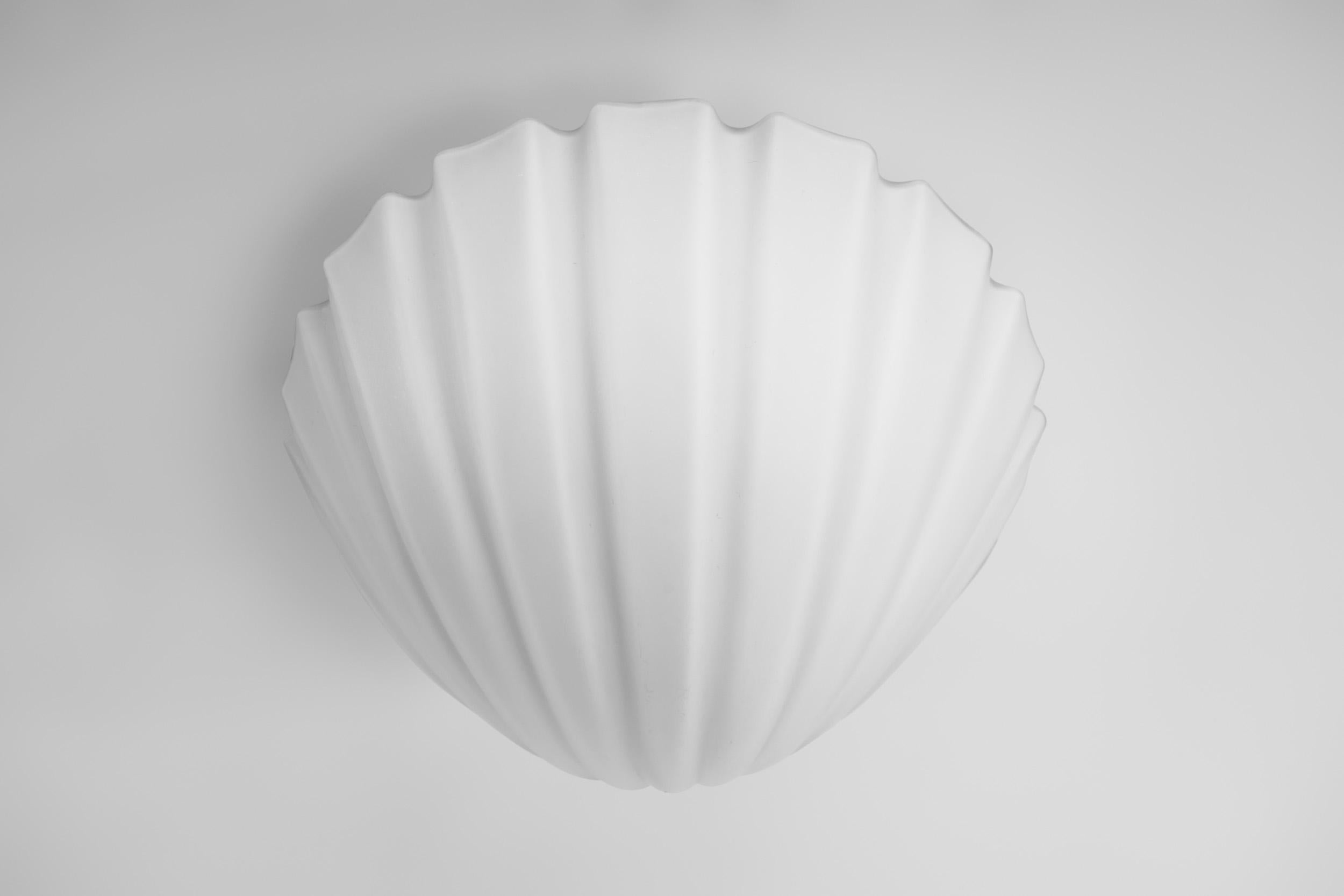 Pair of Opal Glass Seashell Wall Lamps by Glashütte Limburg, Germany 1970s For Sale 9