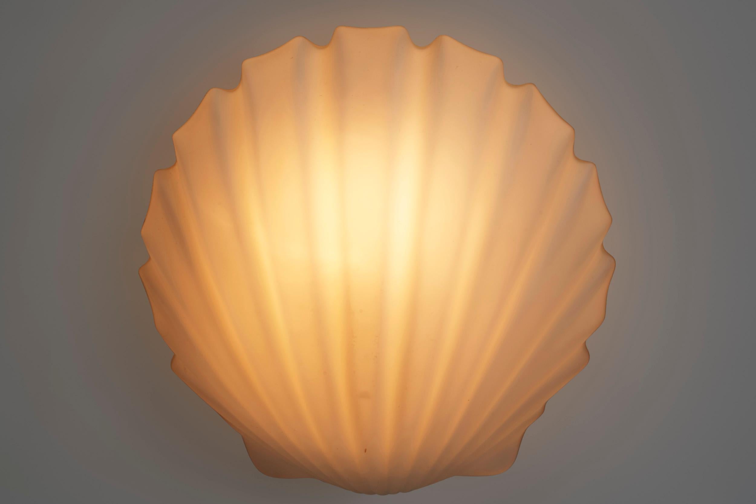 Pair of Opal Glass Seashell Wall Lamps by Glashütte Limburg, Germany 1970s For Sale 3
