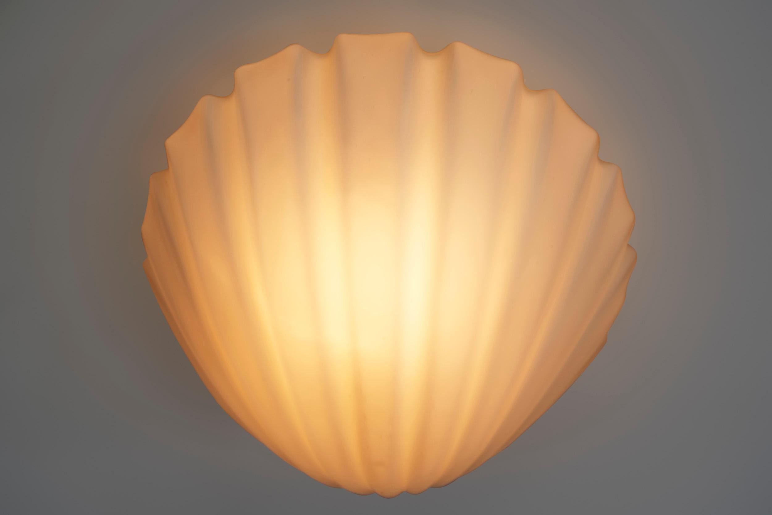 Pair of Opal Glass Seashell Wall Lamps by Glashütte Limburg, Germany 1970s For Sale 4