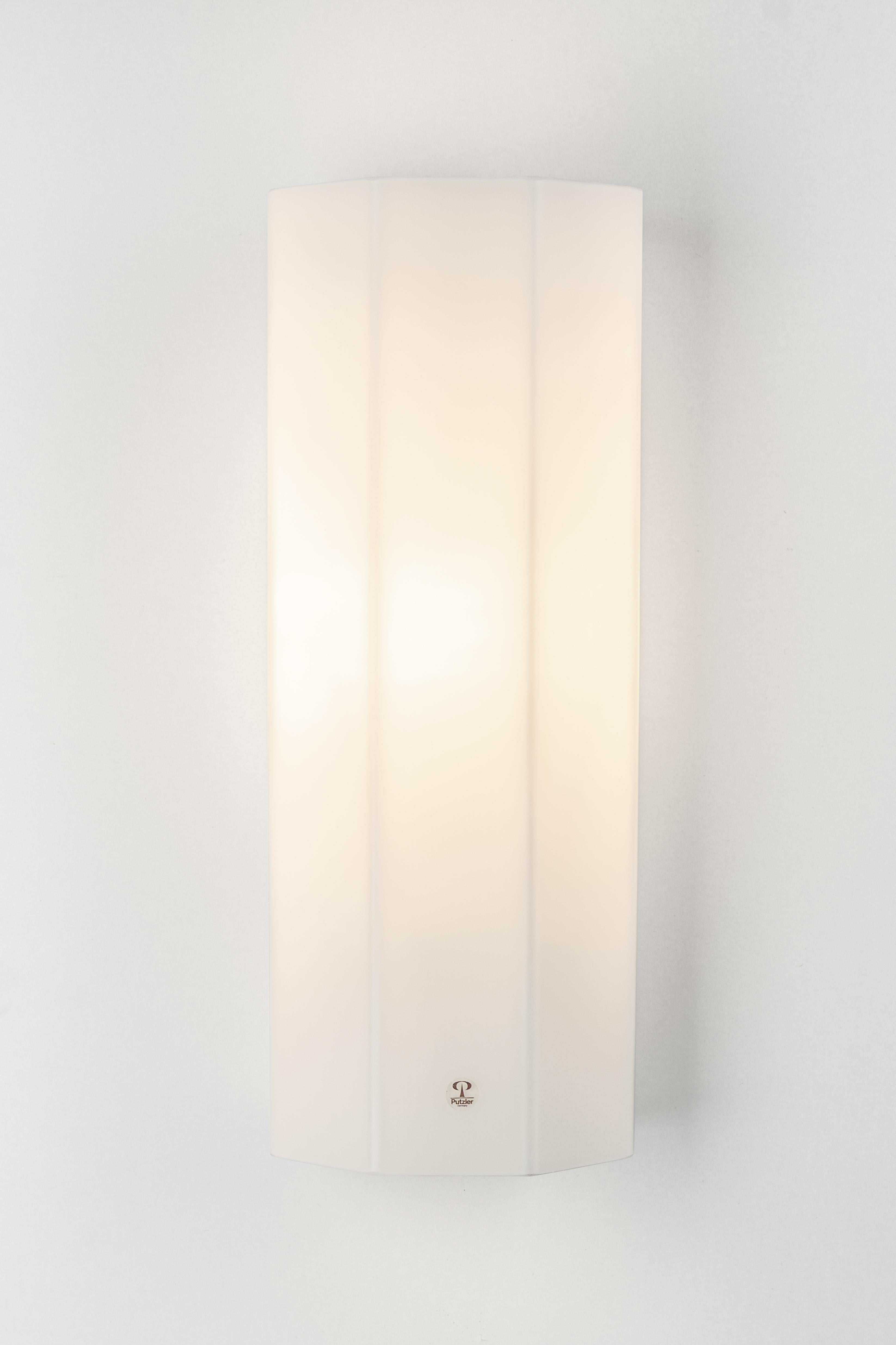 Pair of Opal Glass Wall Sconces by Peill & Putzler, Germany For Sale 1