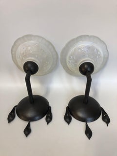 Pair of Opalescent Art deco sconces Lily of the valley decor