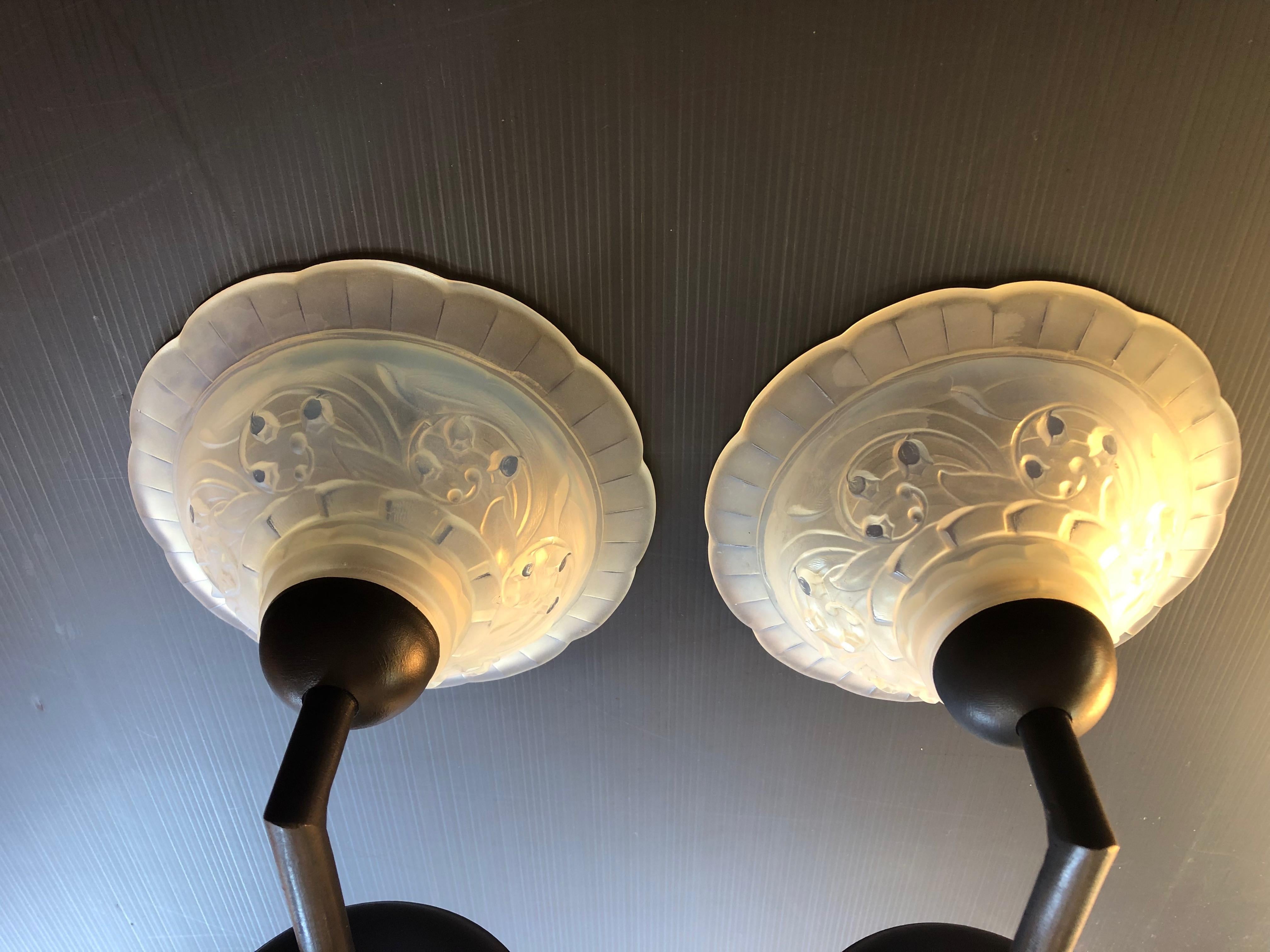 Glass Pair of Opalescent Art deco sconces Lily of the valley decor For Sale