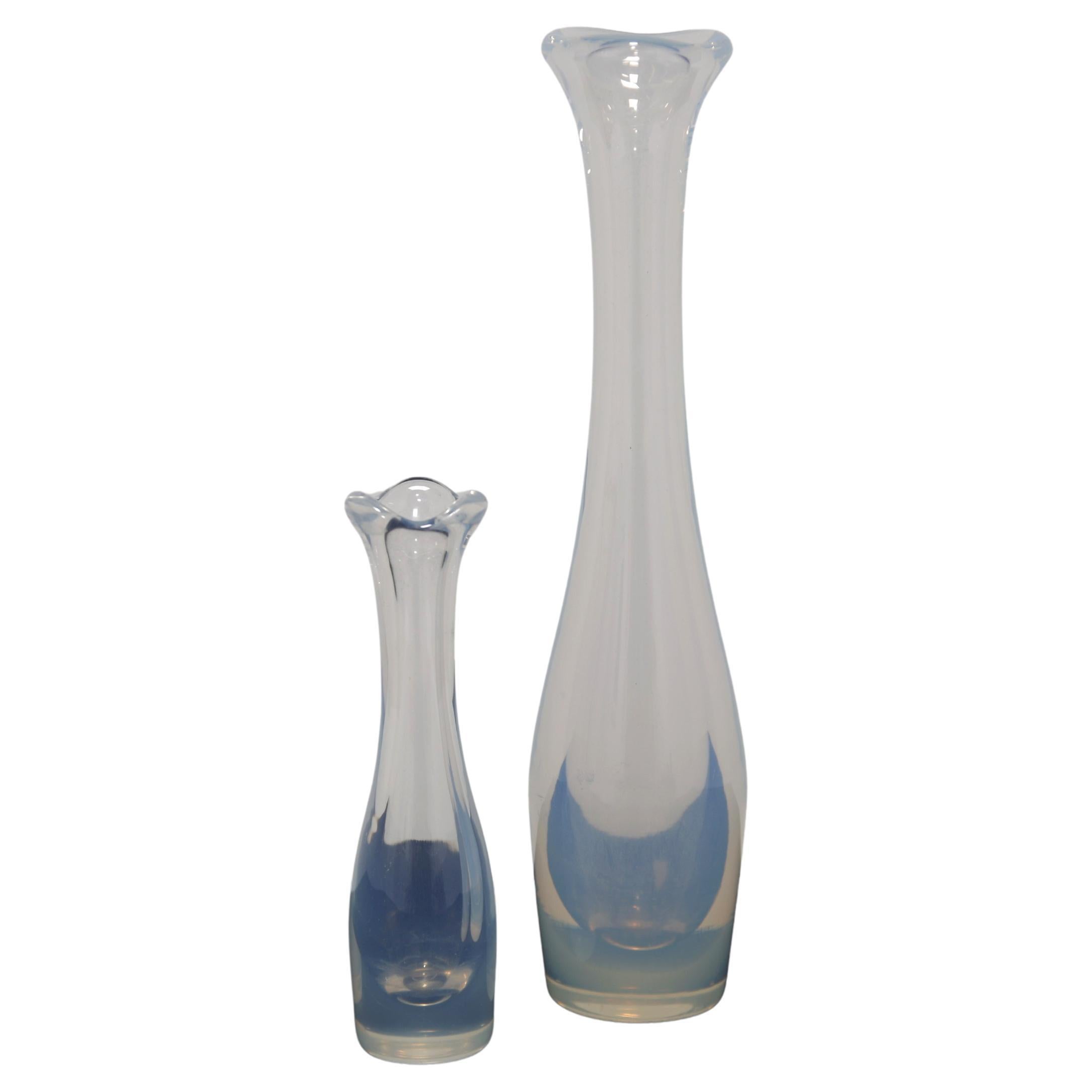Pair of Opalescent Glass Vases ‘Selena’ by Sven Palmqvist, Orrefors, 1950s im Angebot