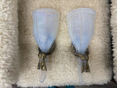 Pair Of Opalescent Murano Glass And Bronze Sconces