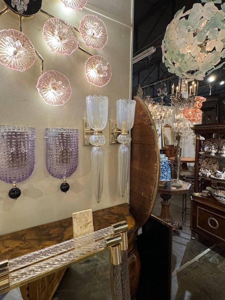Contemporary Pair of Opalescent Murano Glass Cone Form Sconces For Sale