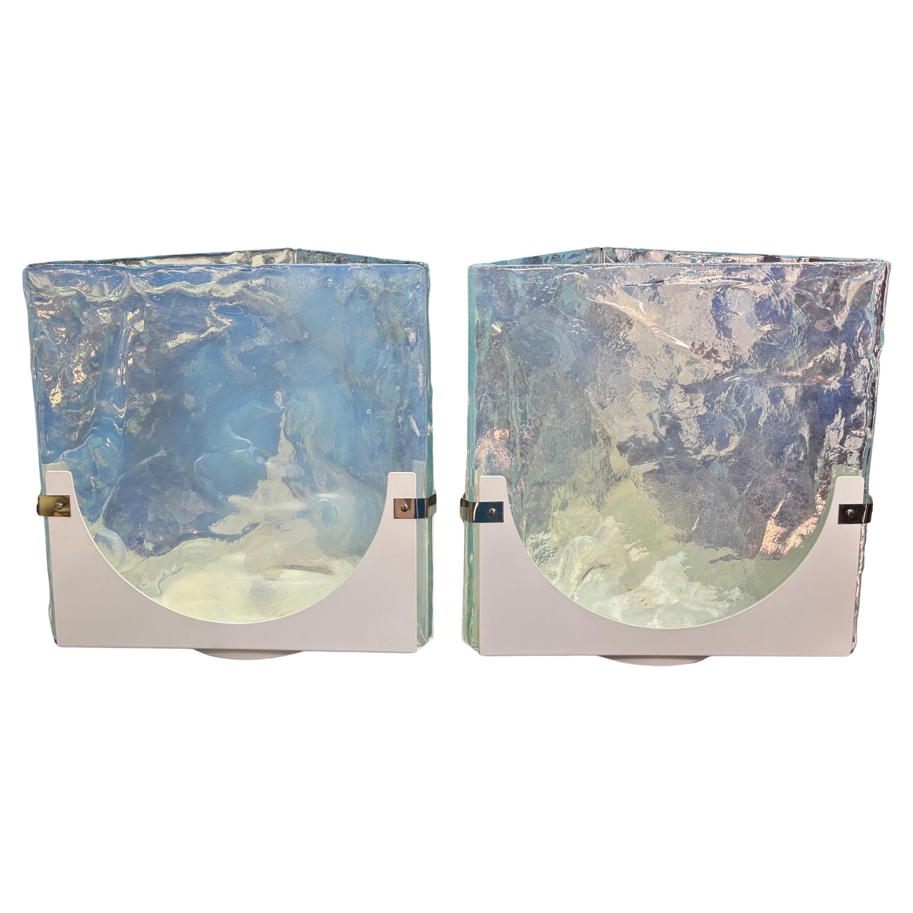 Pair Of Opalescent Murano Glass Lamps By Leucos