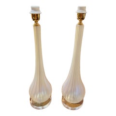 Pareja de lámparas de cristal de Murano opalescente