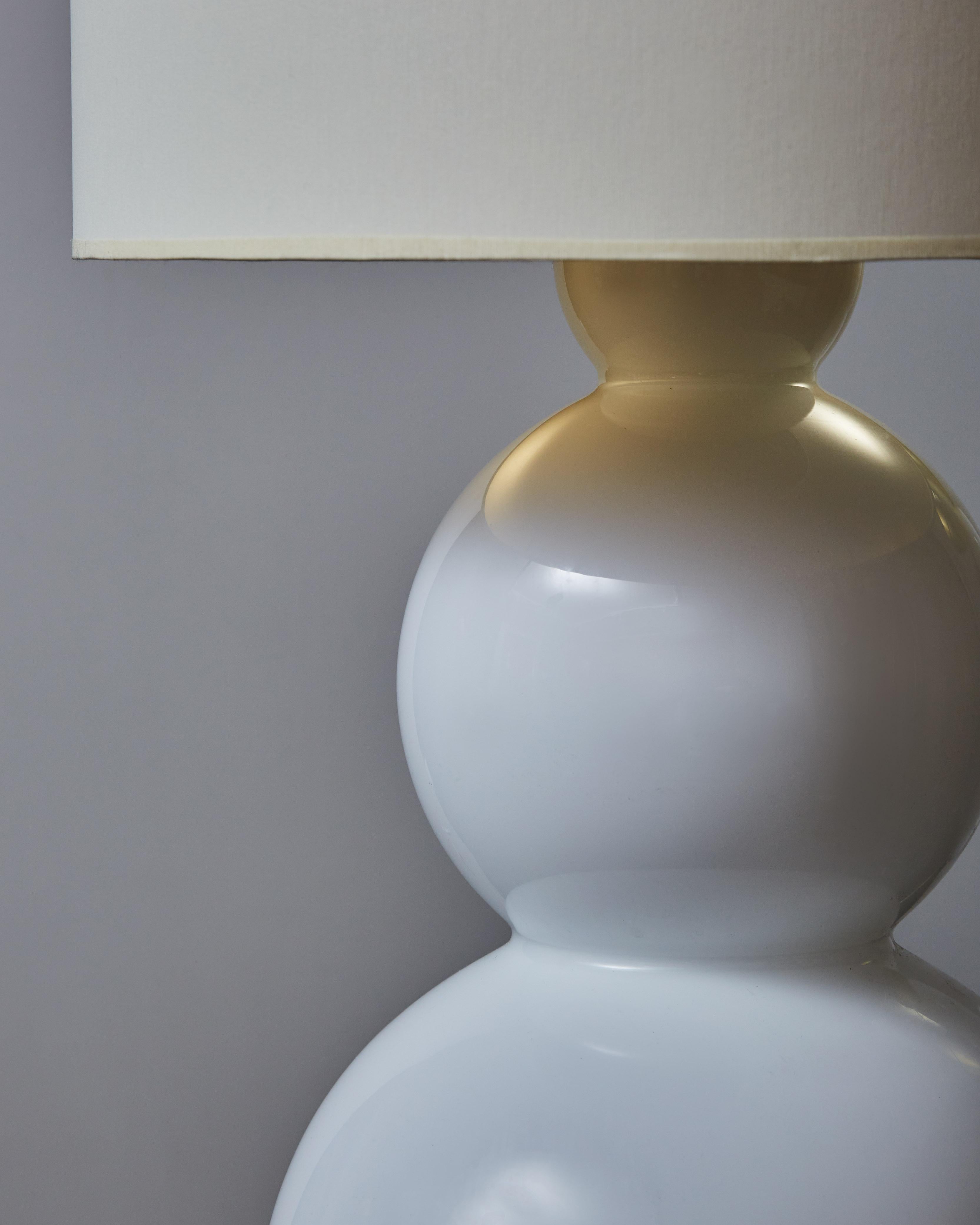 Italian Pair of Opaline and Brass Table Lamps