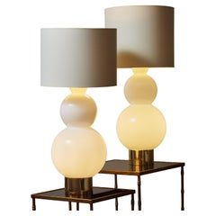 Pair of Opaline and Brass Table Lamps