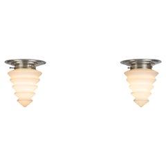 Pair of Opaline and Crystal Ceiling Lights by GISO, Netherlands 1960s