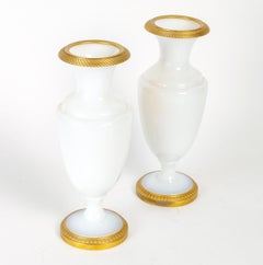 Pair of Opaline and Gilt Bronze Vases, Antique Charles X Period.