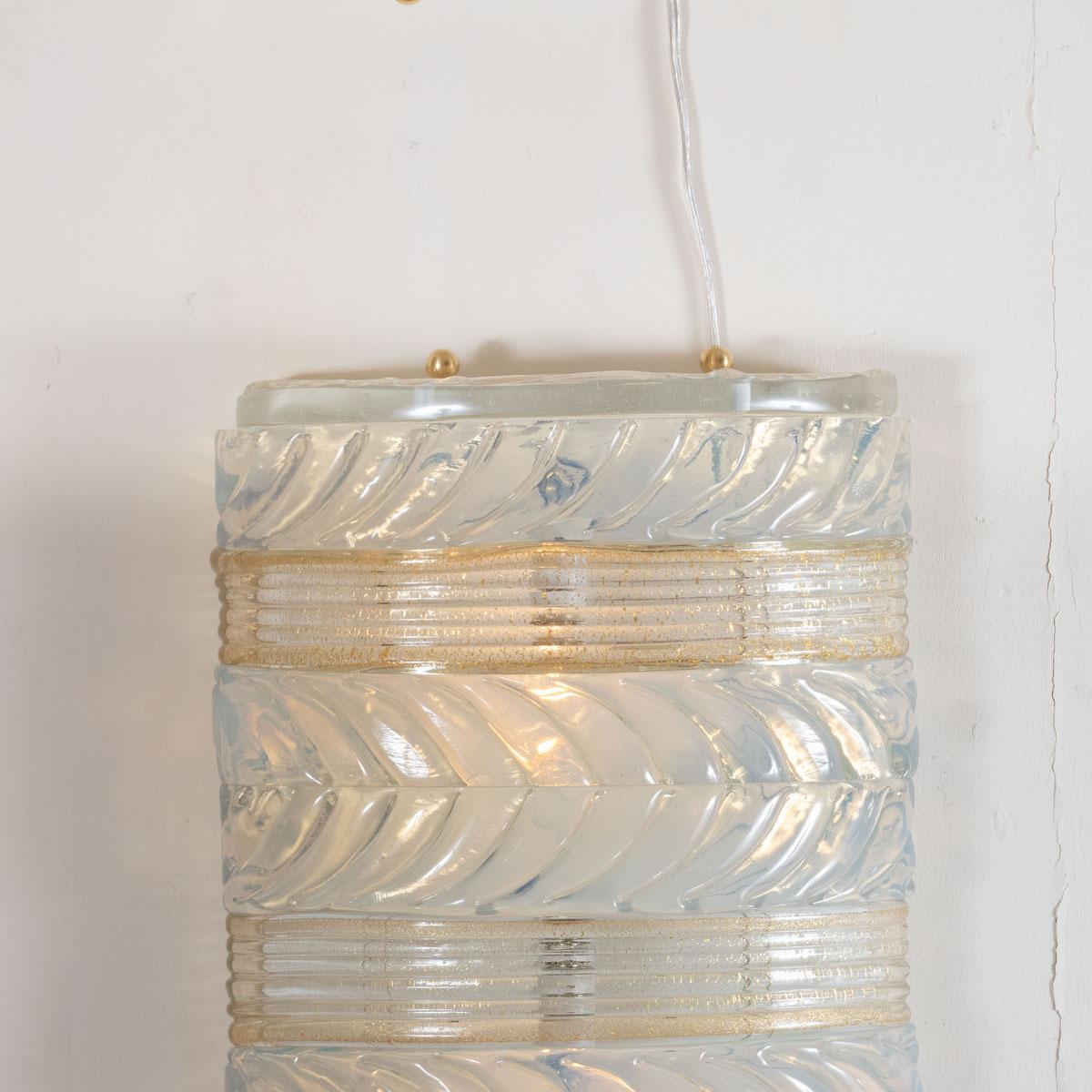 Mid-Century Modern Pair of Opaline and Gold Glass Sconces For Sale