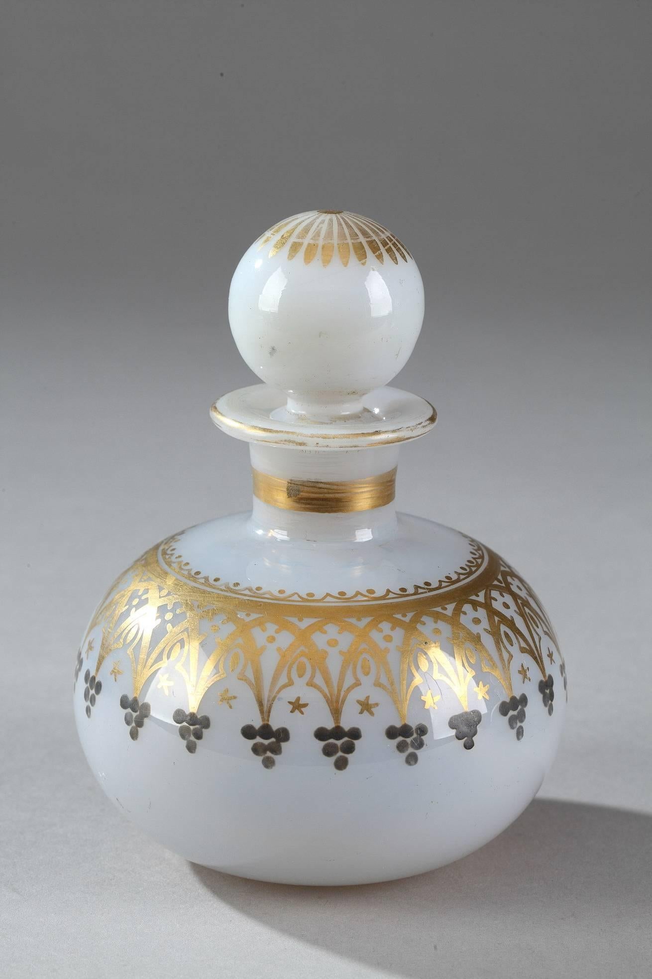 French Pair of Opaline Flasks with Gothic Decoration For Sale