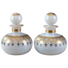 Pair of Opaline Flasks with Gothic Decoration