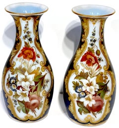 Pair of Opaline Floral Vases, Attributed Jean François Robert for Baccarat