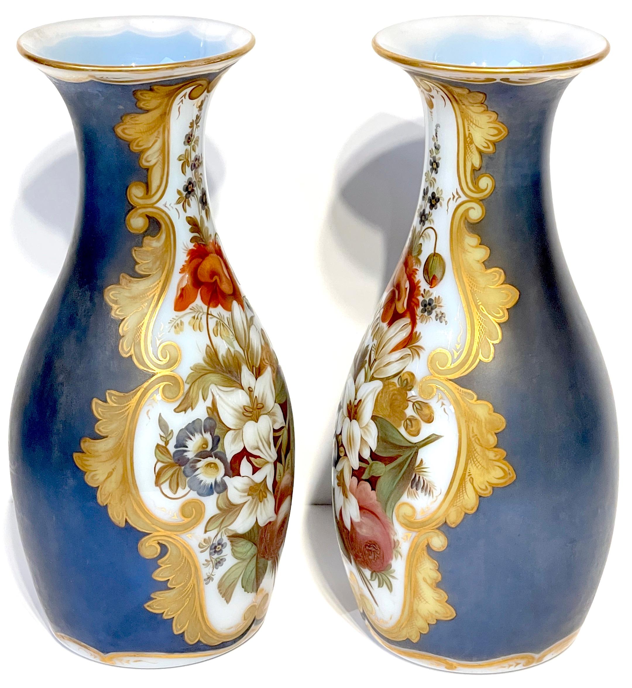 Louis XVI Pair of Opaline Floral Vases, Attributed Jean François Robert for Baccarat  For Sale