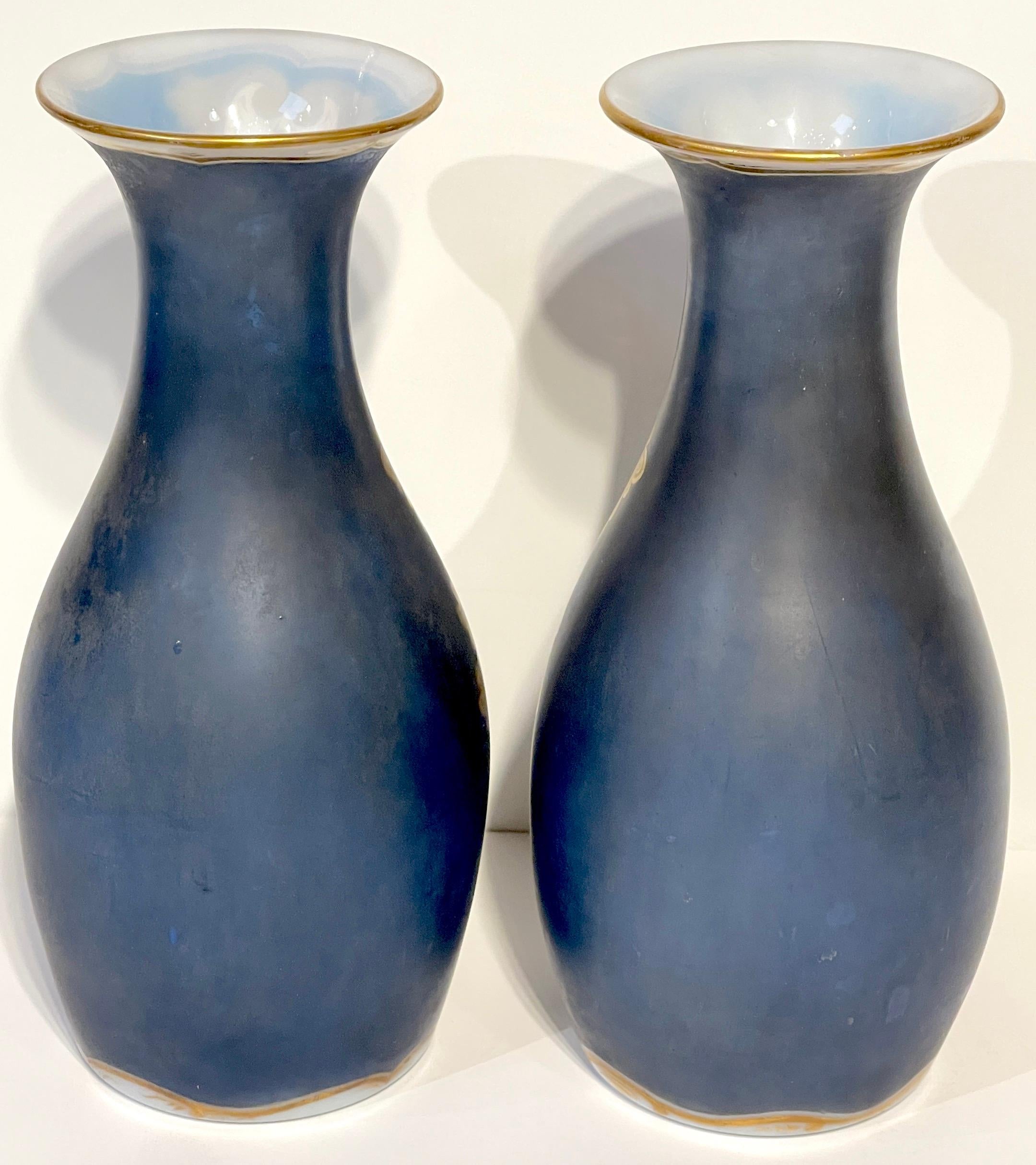 French Pair of Opaline Floral Vases, Attributed Jean François Robert for Baccarat  For Sale