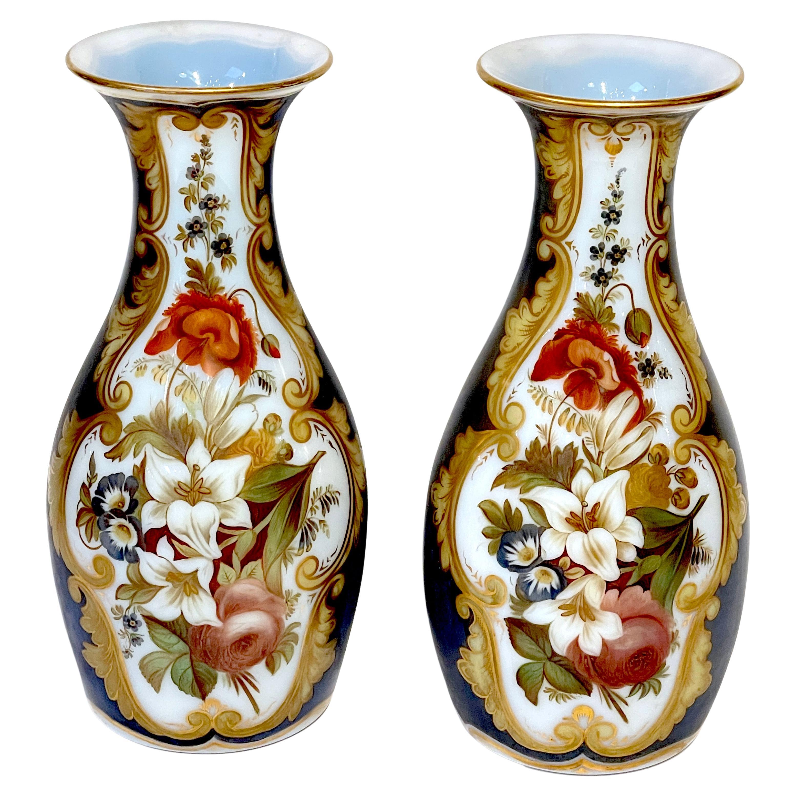 Pair of Opaline Floral Vases, Attributed Jean François Robert for Baccarat  For Sale