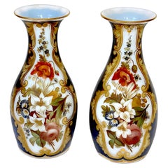 Pair of Opaline Floral Vases, Attributed Jean François Robert for Baccarat 