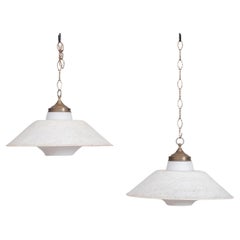 Pair of Opaline Glass and Fibreglass Mid-Century Pendant Lights