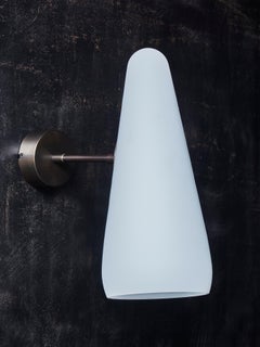 Pair of Opaline Glass Cone and Brass Wall Sconces