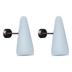Pair of Opaline Glass Cone and Brass Wall Sconces