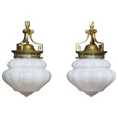 Pair of Opaline Glass Hall Lamps