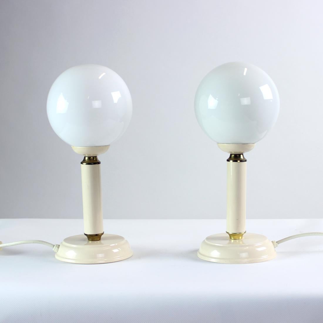 Slovak Pair of Opaline Glass Lamps, Czechoslovakia, 1970s For Sale