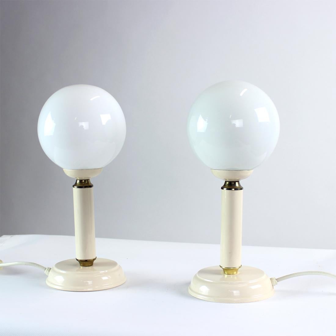 Pair of Opaline Glass Lamps, Czechoslovakia, 1970s In Good Condition For Sale In Zohor, SK