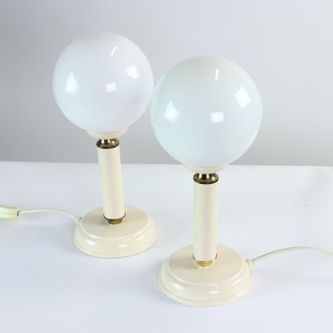 Metal Pair of Opaline Glass Lamps, Czechoslovakia, 1970s For Sale
