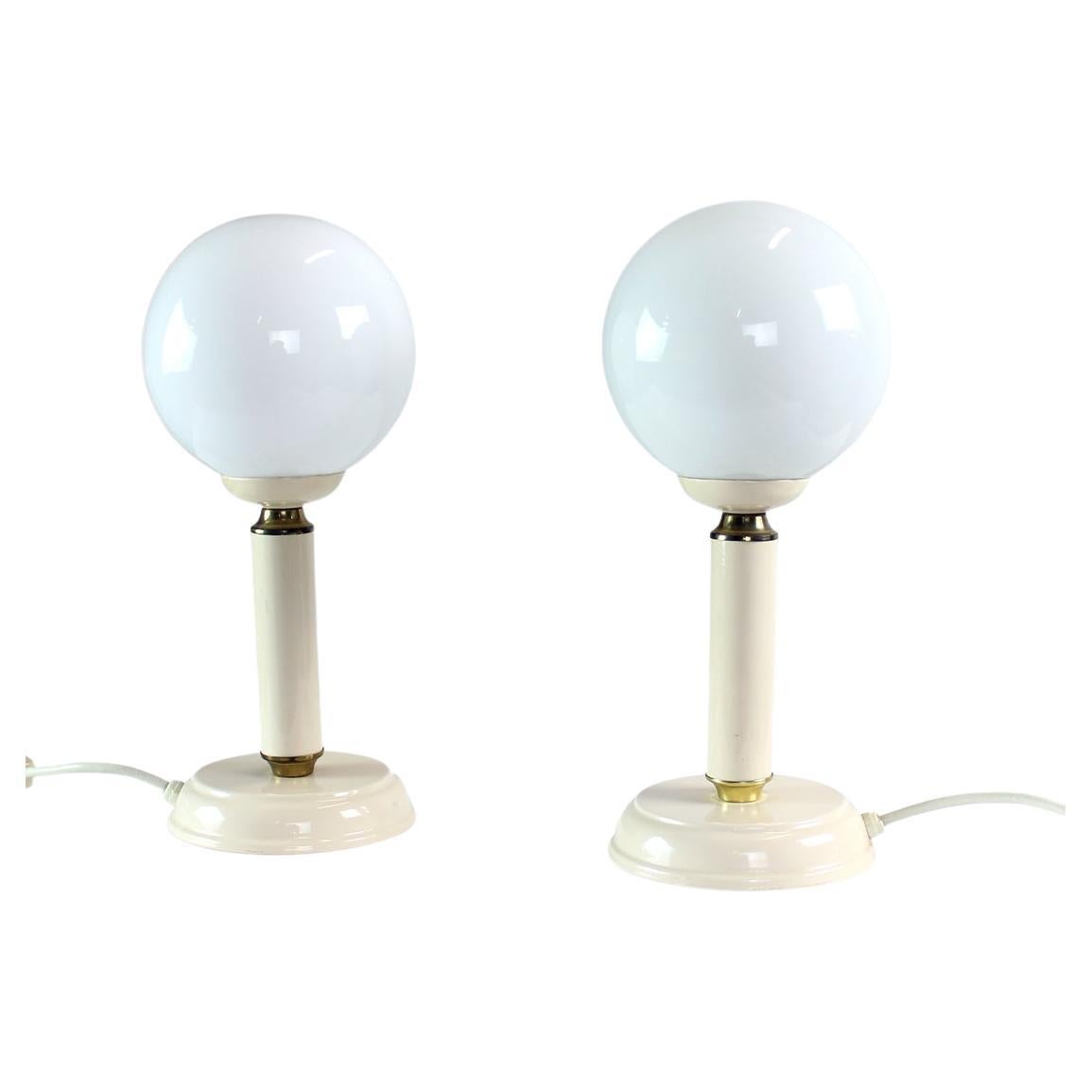 Pair of Opaline Glass Lamps, Czechoslovakia, 1970s For Sale