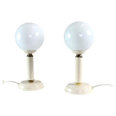 Pair of Opaline Glass Lamps, Czechoslovakia, 1970s