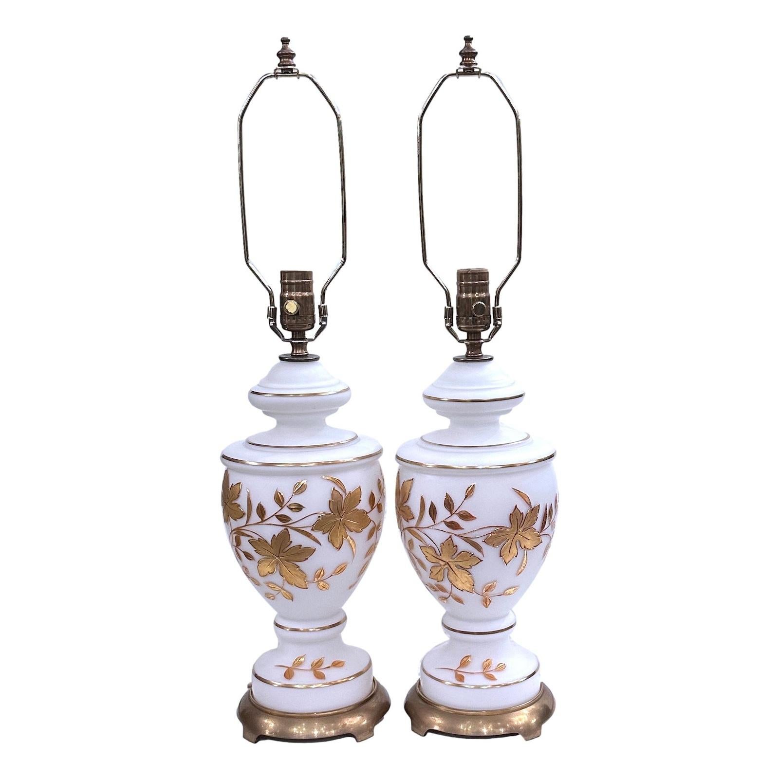 Pair of Opaline Glass Lamps For Sale 1