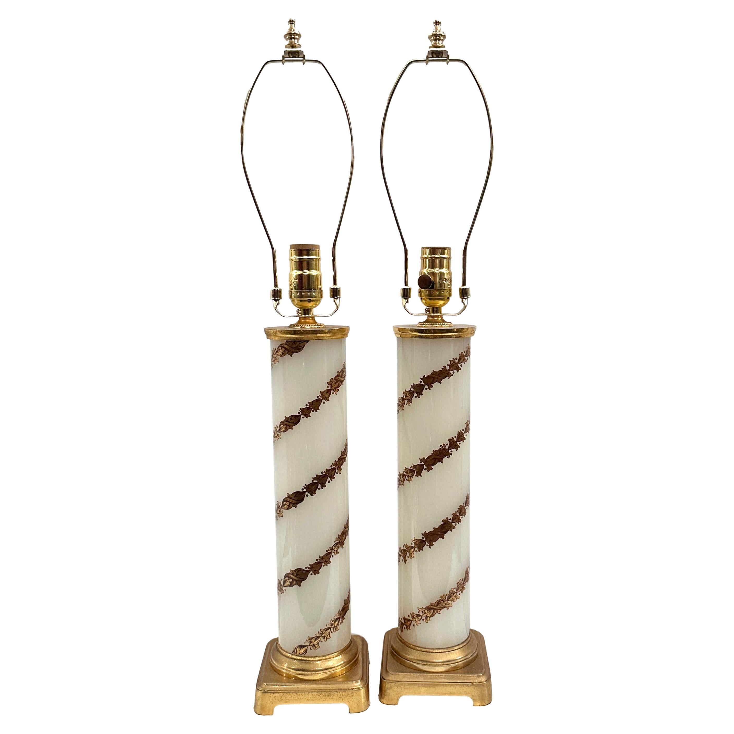 Pair of Opaline Glass Lamps For Sale