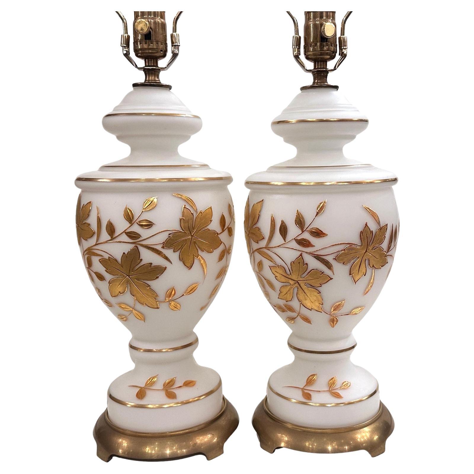 Pair of Opaline Glass Lamps For Sale