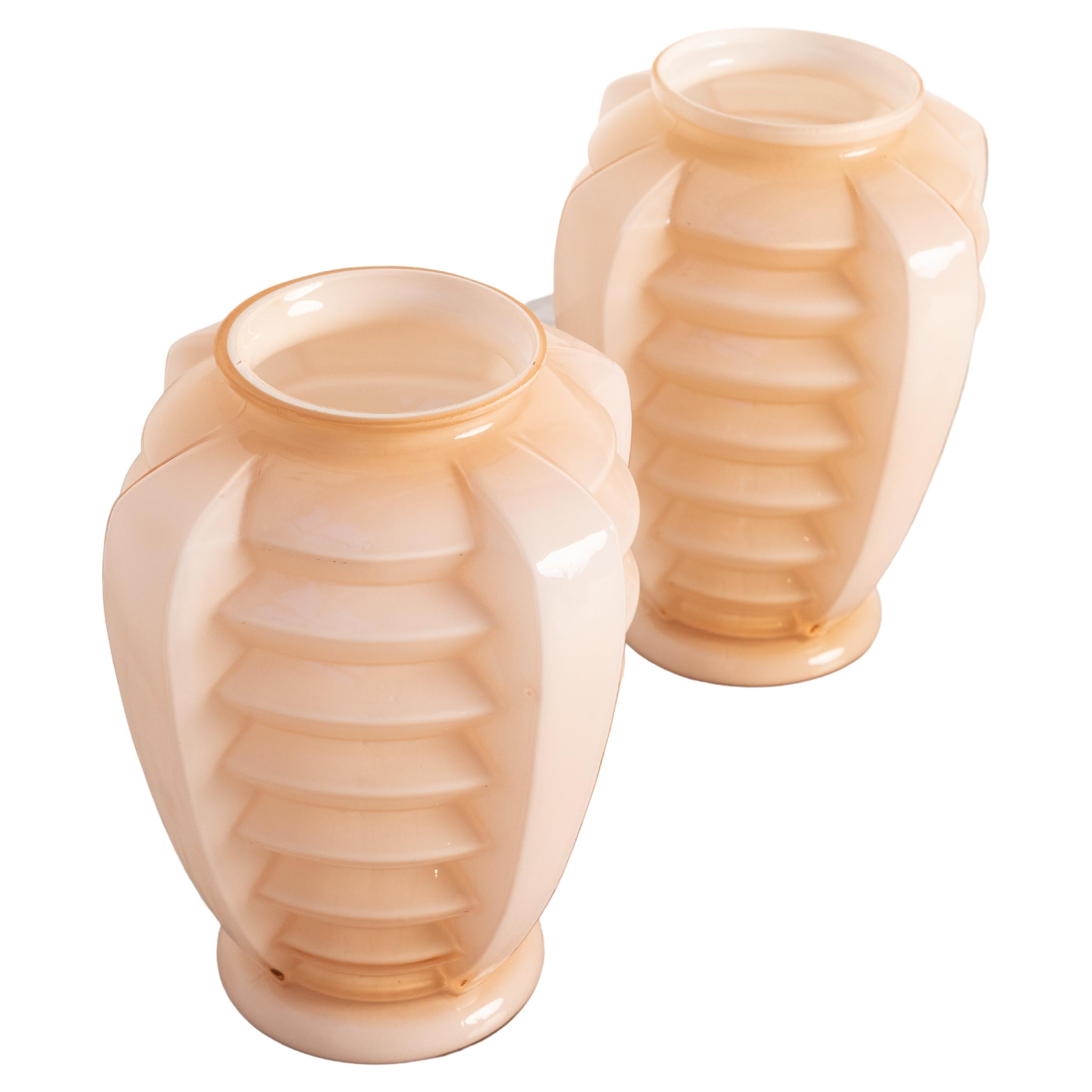 Pair of opaline glass lantern vases (1925-1930) For Sale