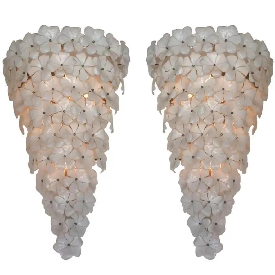 Pair of new opaline glass flower Murano sconce manufactured from vintage molds.