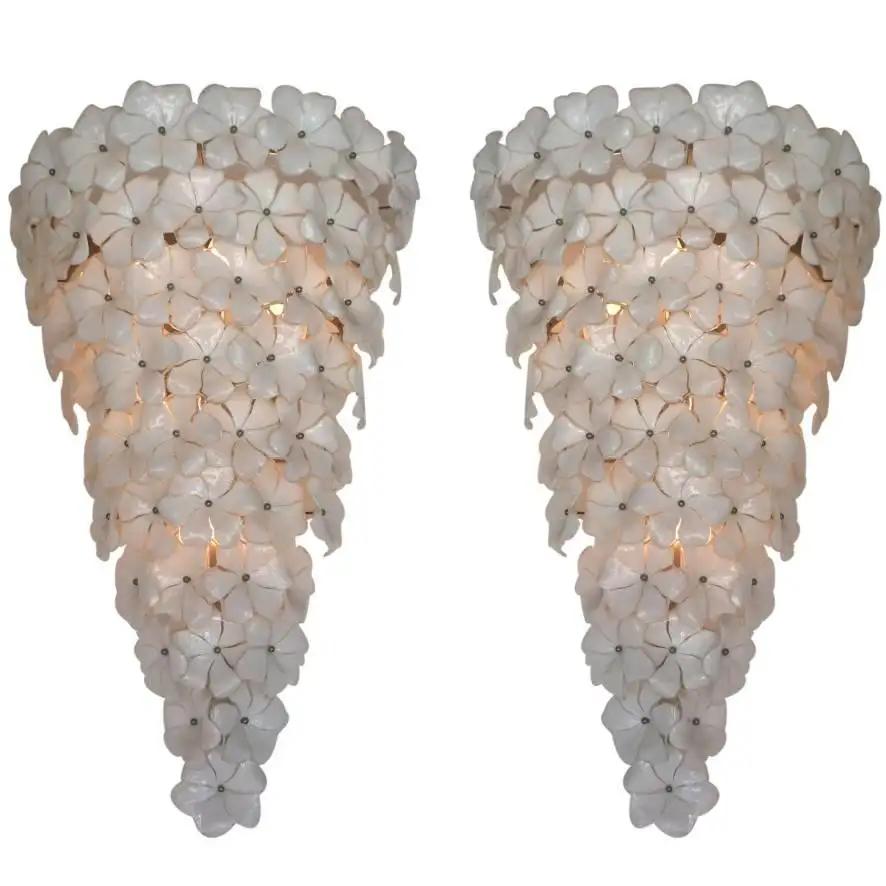 Pair of Opaline Glass Murano Sconce In Excellent Condition For Sale In Los Angeles, CA
