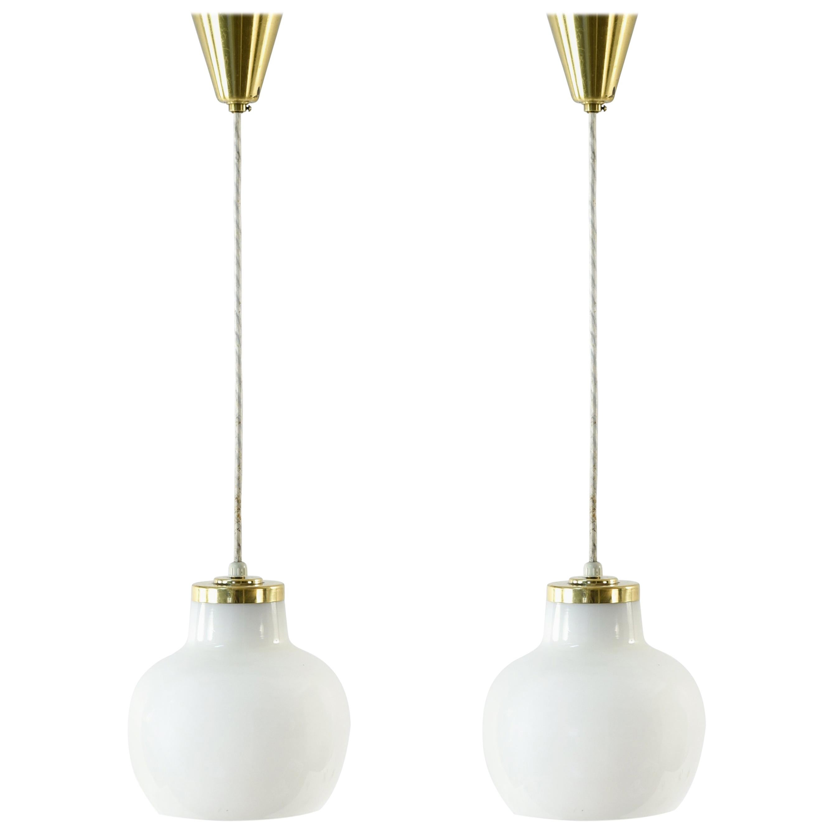 Pair of Opaline Glass Pendants by Vilhelm Lauritzen for Louis Poulsen