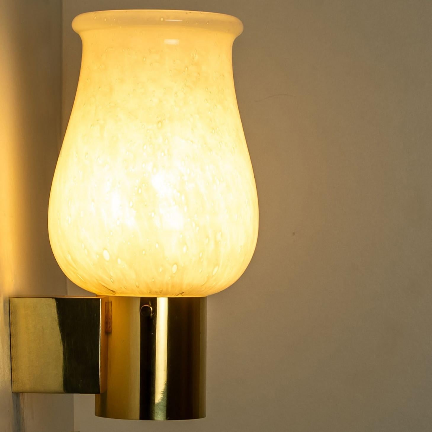 Pair of Opaline Glass Wall Lights by Glashütte Limburg, 1960 For Sale 5